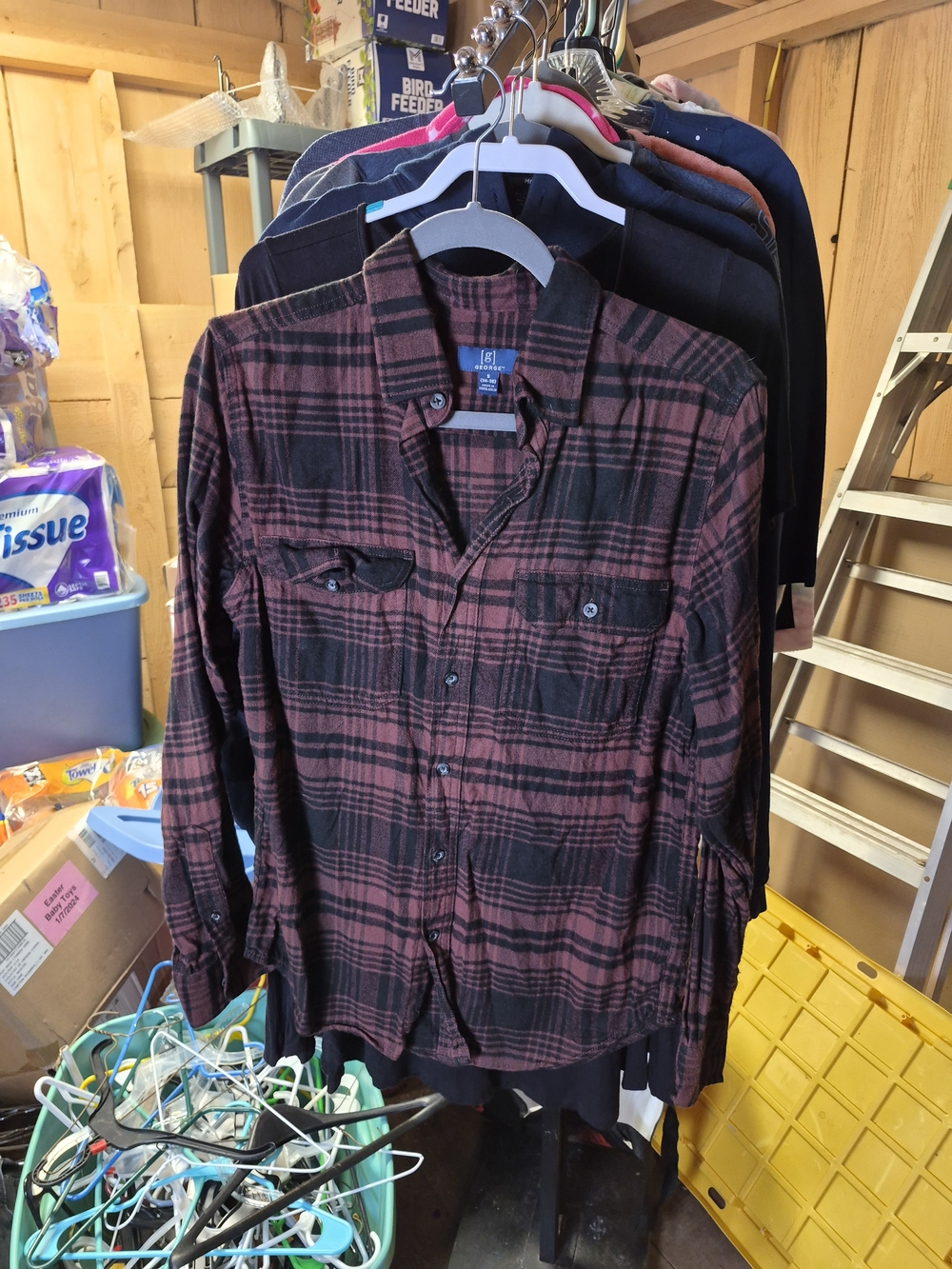 George Men's Red & Black Plaid Shirt Jacket Bin 65